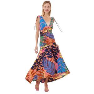 Derhy Rene Deep V-Neck Patterned Maxi Dress Size S